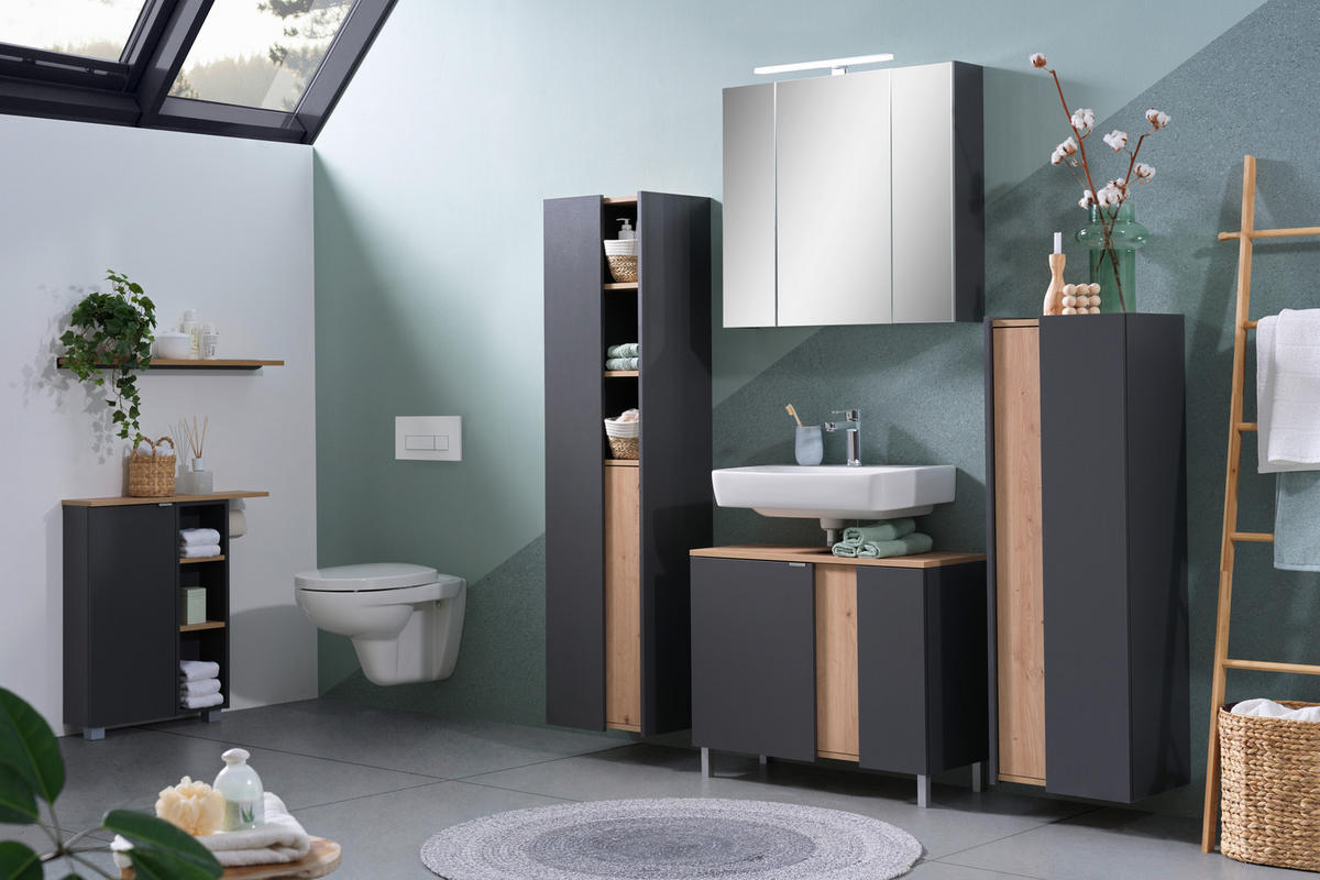 MEUBLE SOUS-LAVABO 80/56/32 cm  - Anthrazit/Silberfarben, Basics, Holzwerkstoff/Metall (80/56/32cm) - home24