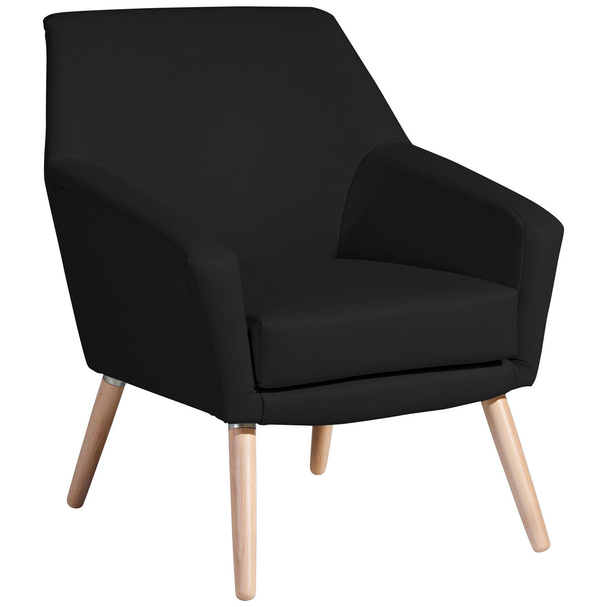 SESSEL in Lederlook Schwarz  - Buchefarben/Schwarz, Design, Holz/Textil (67/81/71cm) - Max Winzer