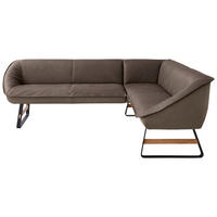 ECKBANK 244/192 cm Flachgewebe Echtleder Braun Holz, Metall   - Beige/Schwarz, Design, Leder/Holz (244/192cm) - Koinor
