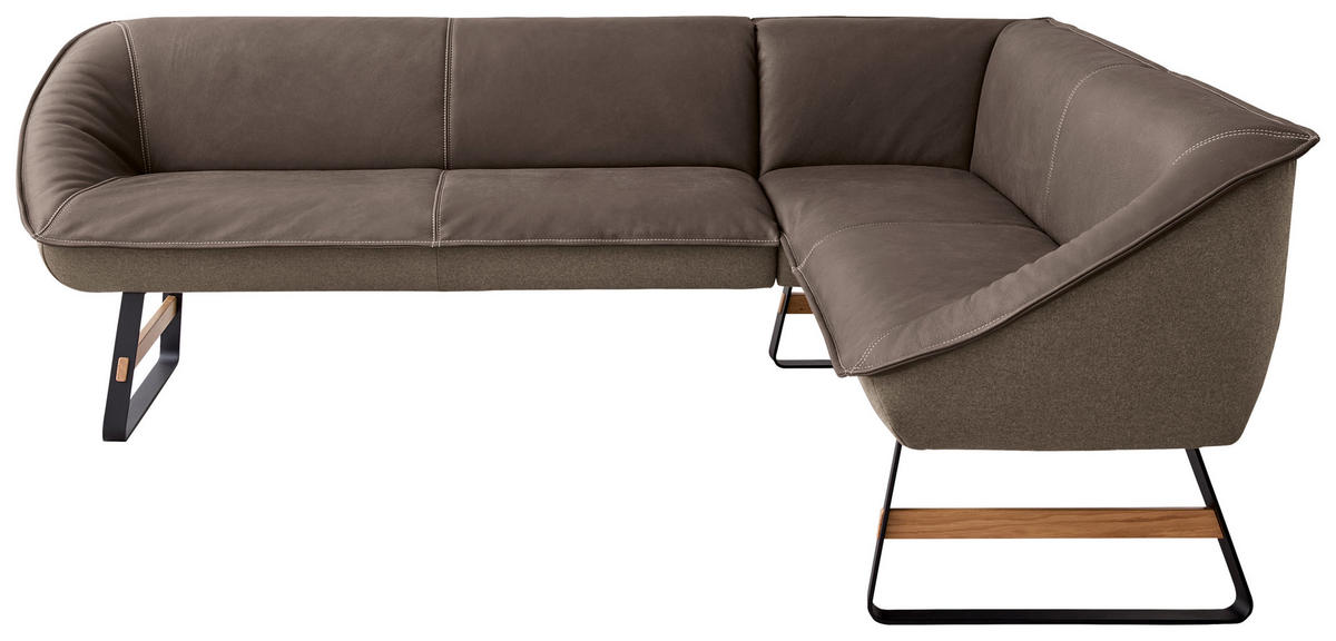 ECKBANK 244/192 cm Flachgewebe Echtleder Braun Holz, Metall   - Beige/Schwarz, Design, Leder/Holz (244/192cm) - Koinor