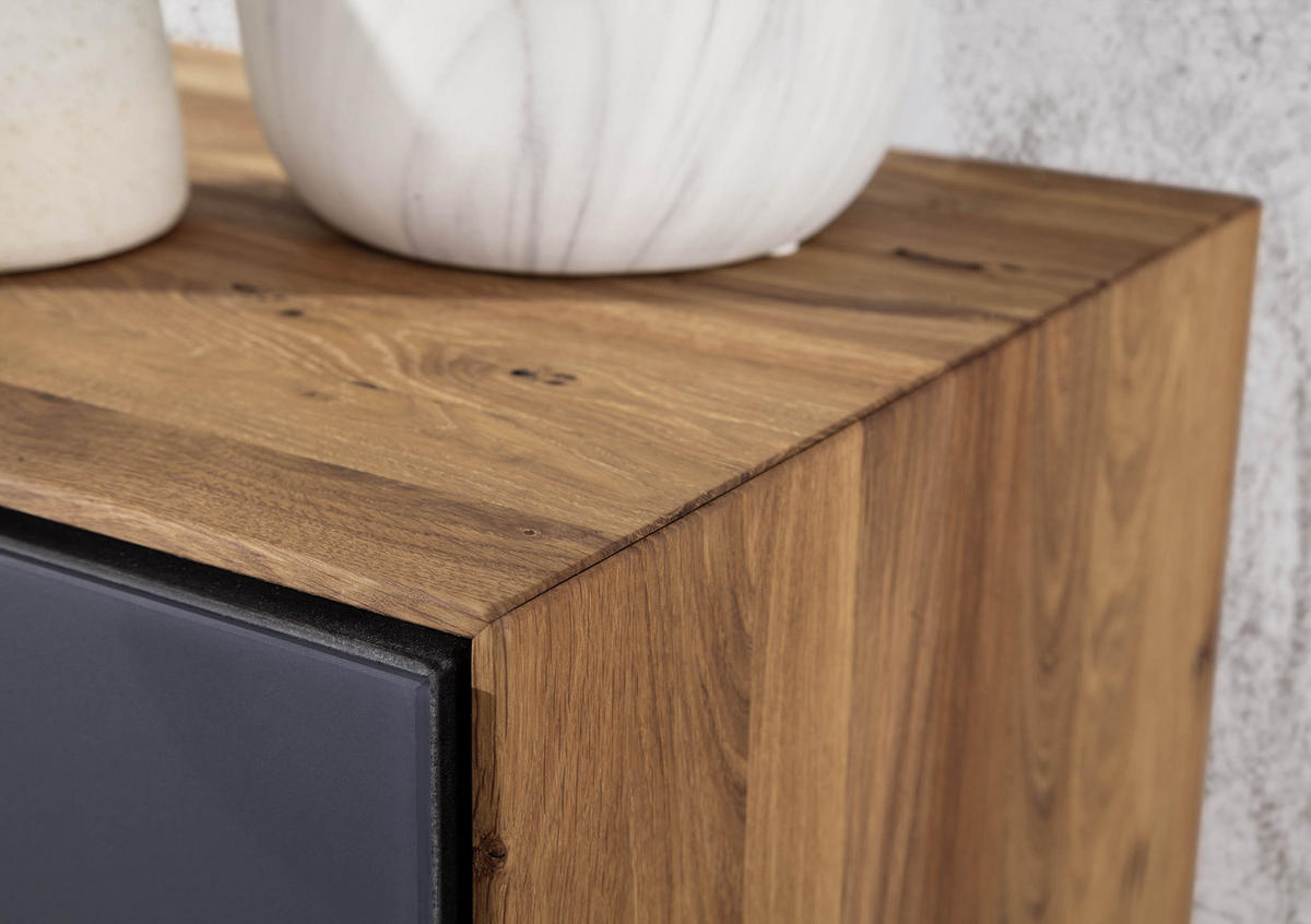 SCHUHSCHRANK Asteiche massiv Anthrazit, Eichefarben  - Eichefarben/Anthrazit, MODERN, Glas/Holz (72/112/37cm) - Linea Natura
