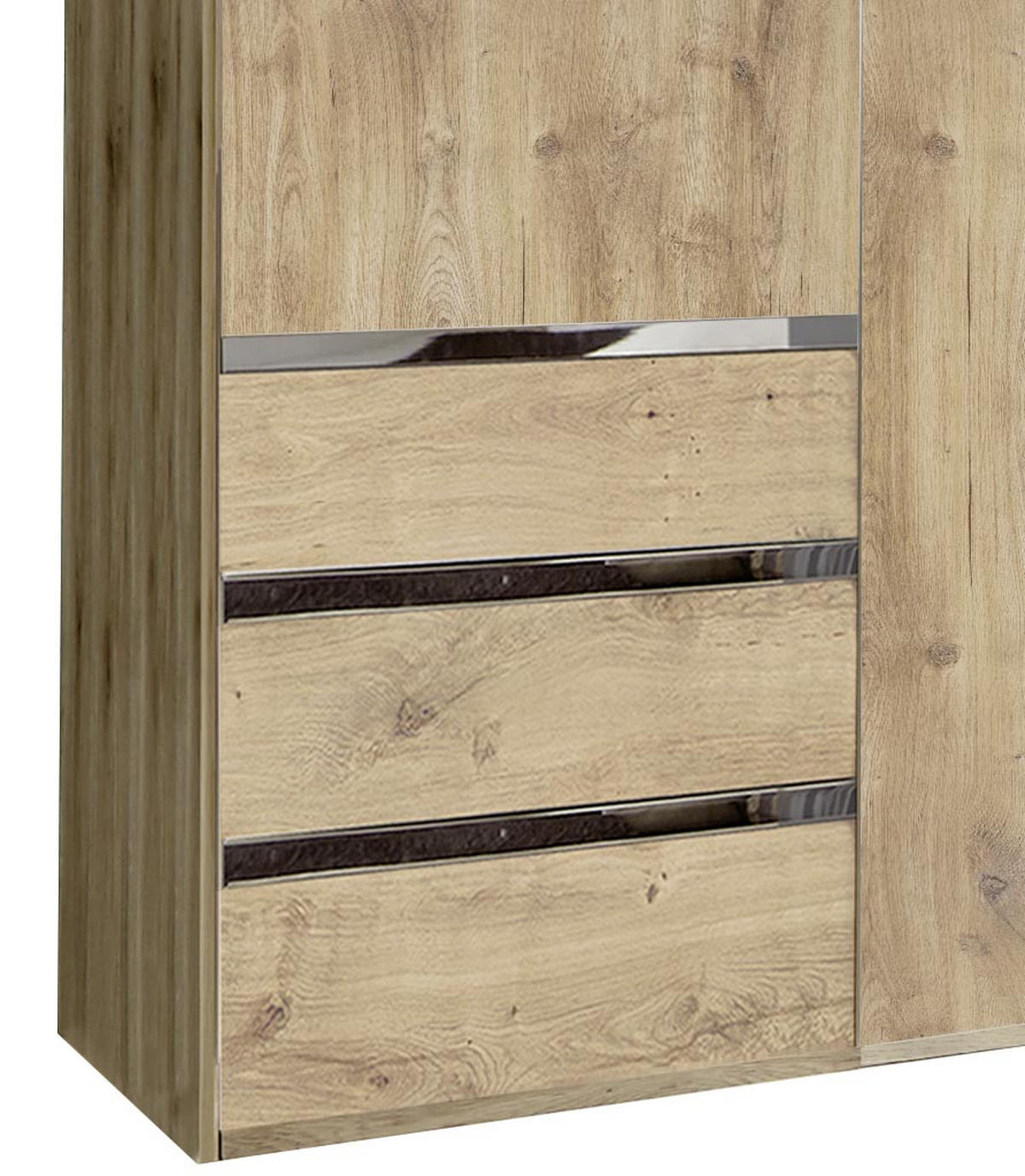 DREHTÜRENSCHRANK 150/216/58 cm 3-türig Eichefarben  - Chromfarben/Eichefarben, MODERN, Holzwerkstoff/Kunststoff (150/216/58cm) - MID.YOU
