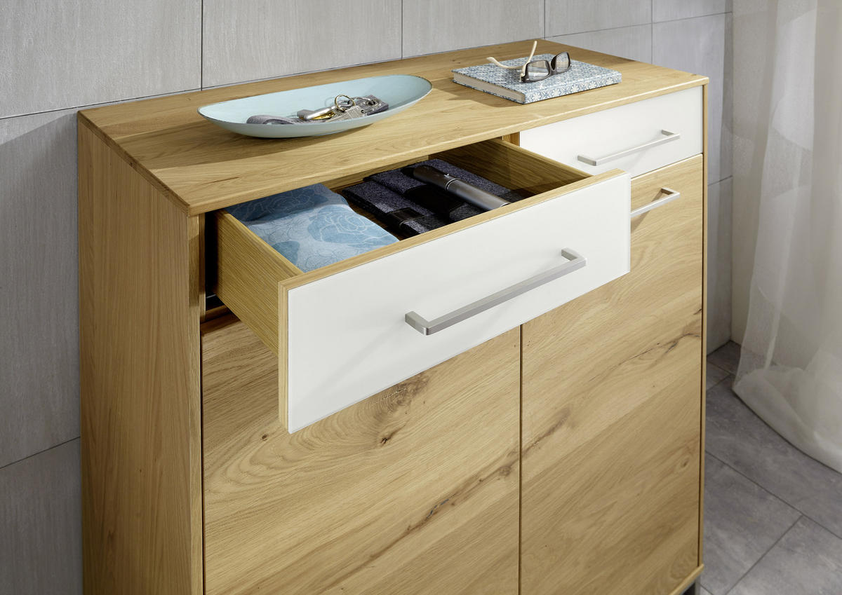 KOMMODE  in 86/105/37 cm  - Edelstahlfarben/Eichefarben, Design, Glas/Holz (86/105/37cm)