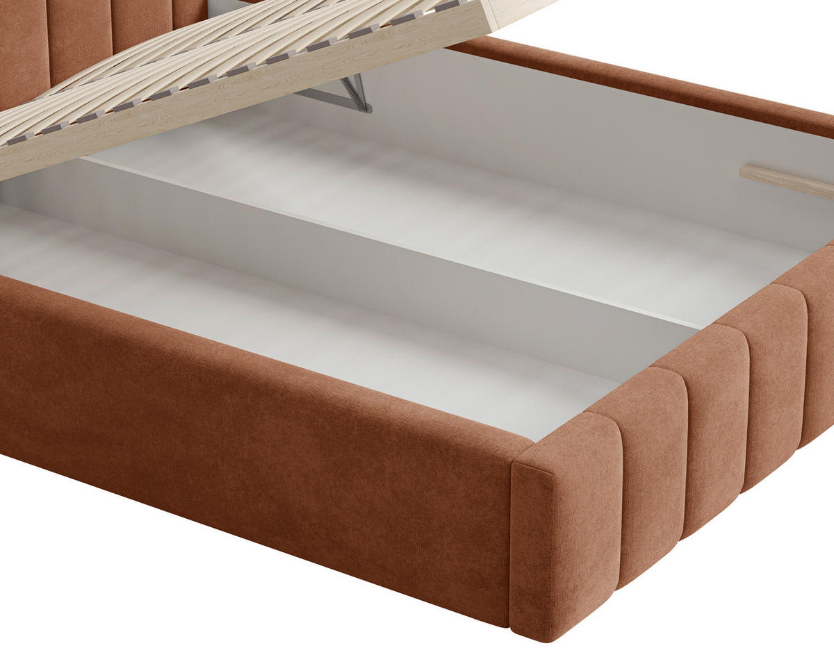 POLSTERBETT 160/200 cm,  in Terracotta, Lattenrost, Bettkasten,  - Terracotta/Schwarz, MODERN, Holz/Kunststoff (160/200cm) - Livetastic