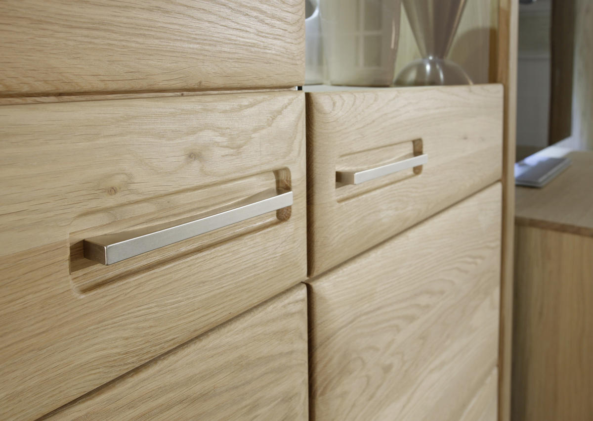 HIGHBOARD  in 107/131/38 cm  - Eichefarben/Silberfarben, Design, Glas/Holz (107/131/38cm) - Livetastic