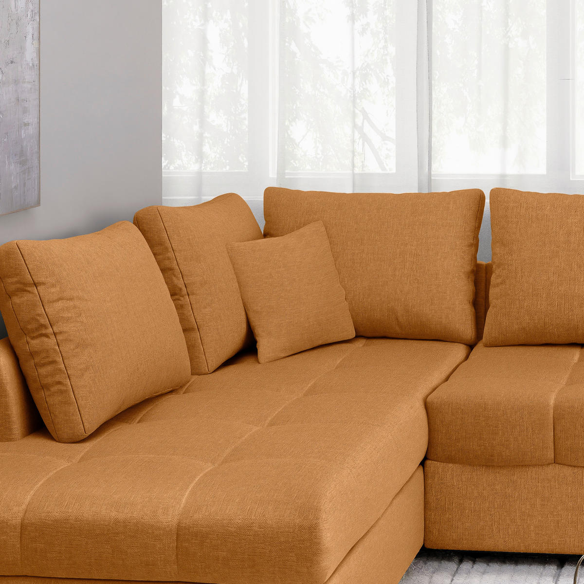 ECKSCHLAFSOFA Goldfarben Mikrofaser  - Goldfarben/Schwarz, MODERN, Holz/Textil (202/298cm) - MID.YOU