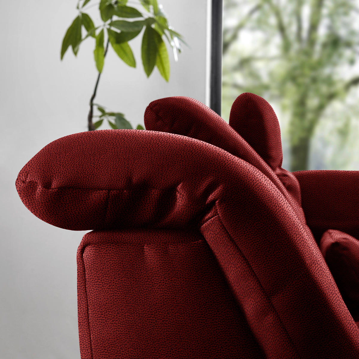 ECKSOFA  in Flachgewebe Dunkelrot  309/195 cm  - Chromfarben/Dunkelrot, Design, Textil (309/195cm) - Beldomo Style