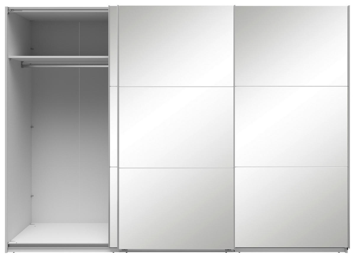 SCHWEBETÜRENSCHRANK 300/216/64 cm 3-türig Weiß  - Silberfarben/Weiß, Basics, Glas/Holzwerkstoff (300/216/64cm) - Boxxx