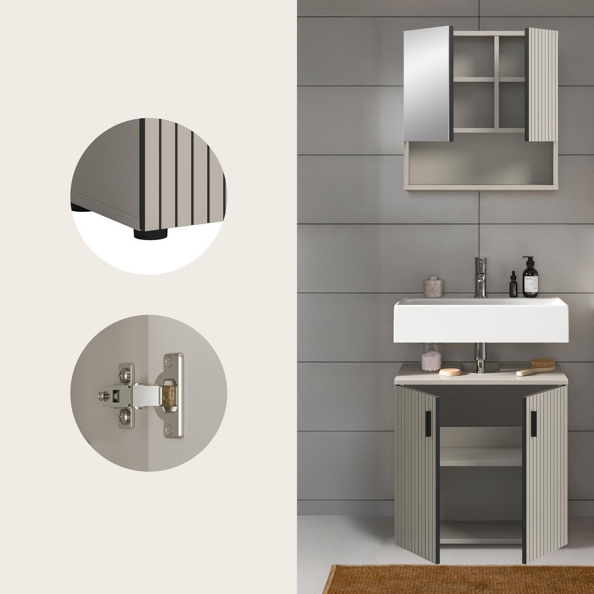 BADEZIMMER 2-teilig  in 60 cm  - Kaschmir/Schwarz, Trend, Glas/Holzwerkstoff (60cm) - MID.YOU