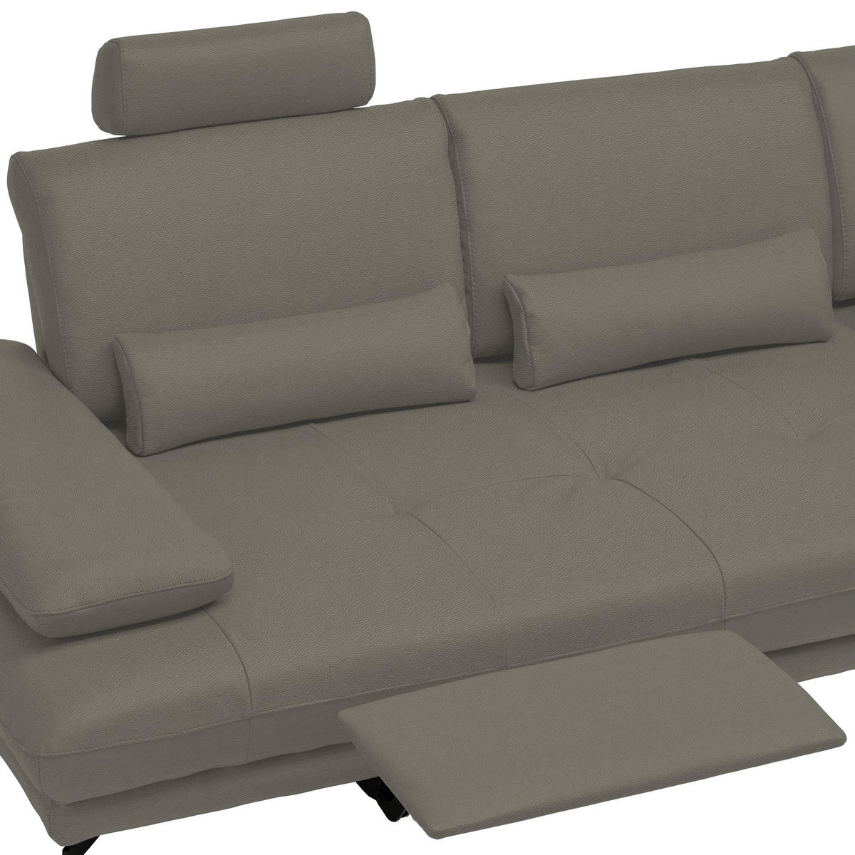 ECKSOFA Graubraun Echtleder  - Graubraun/Schwarz, Design, Leder/Metall (273/187cm) - Celina Home