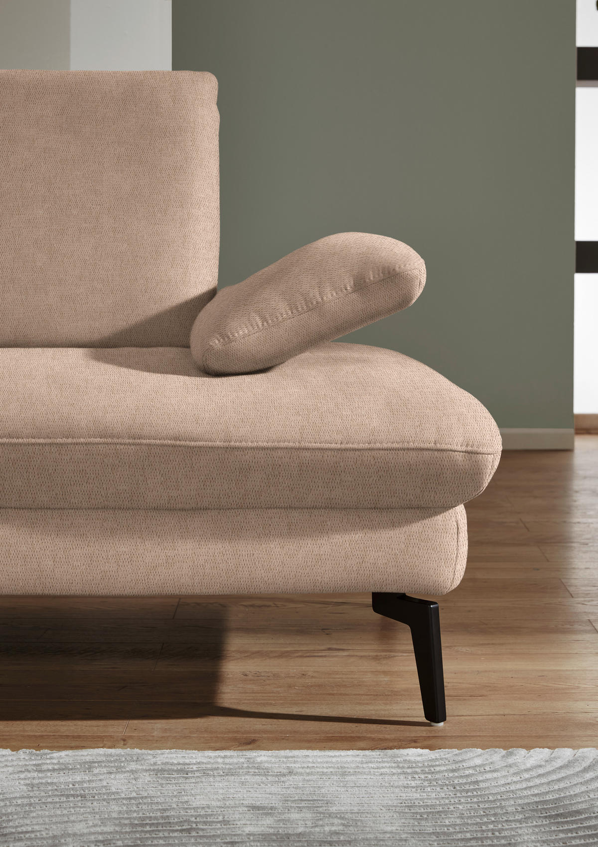 ECKSOFA in Chenille, Mikrofaser Sandfarben  - Sandfarben/Schwarz, Design, Textil/Metall (157/299cm) - Dieter Knoll