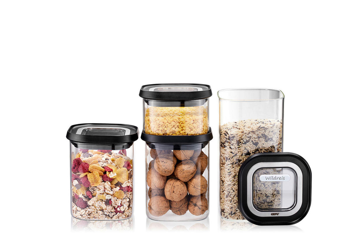 FÖRVARINGSBURK 0,4 l  - stålfärgad/svart, Basics, metall/glas (22,2/11,5/26,3cm) - Gefu
