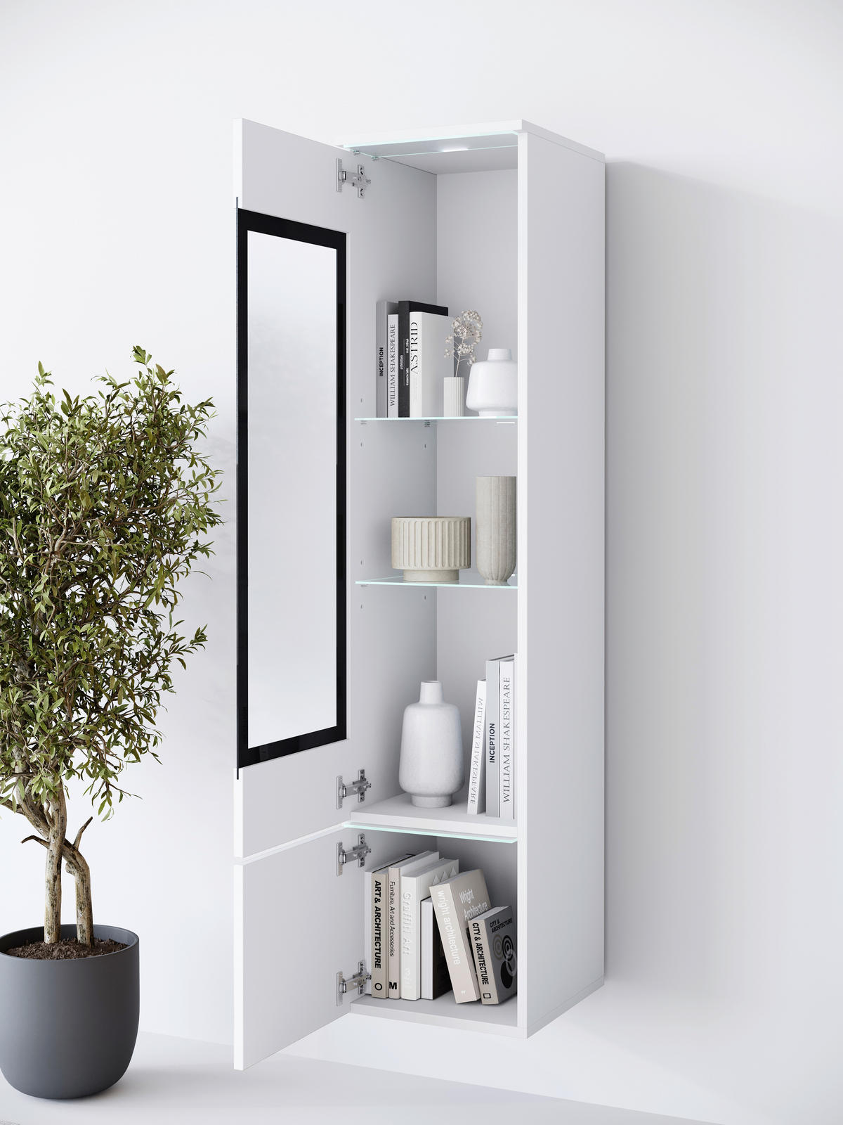 VITRINE  in Weiß, Weiß Hochglanz  - Weiß Hochglanz/Weiß, Design, Glas/Holzwerkstoff (30/130/33cm) - Livetastic