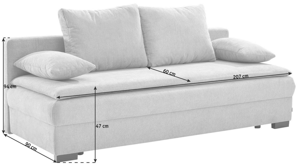 SCHLAFSOFA Samt Grau  - Schwarz/Grau, KONVENTIONELL, Kunststoff/Textil (207/94/90cm) - Carryhome