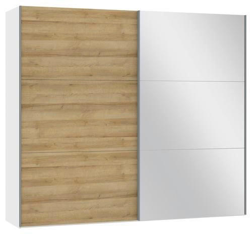 SCHWEBETÜRENSCHRANK 252/220/65 cm 2-türig Weiß, Eichefarben  - Eichefarben/Silberfarben, Design, Glas/Holzwerkstoff (252/220/65cm) - Jutzler