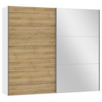 SCHWEBETÜRENSCHRANK  in Weiß, Eichefarben  - Eichefarben/Silberfarben, Design, Glas/Holzwerkstoff (252/220/65cm) - Jutzler