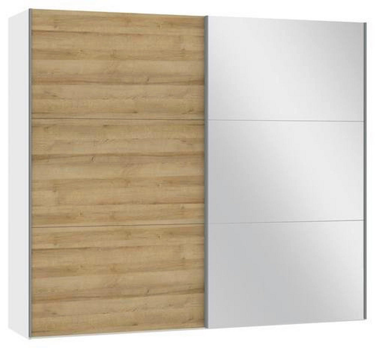 SCHWEBETÜRENSCHRANK  in Weiß, Eichefarben  - Eichefarben/Silberfarben, Design, Glas/Holzwerkstoff (252/220/65cm) - Jutzler