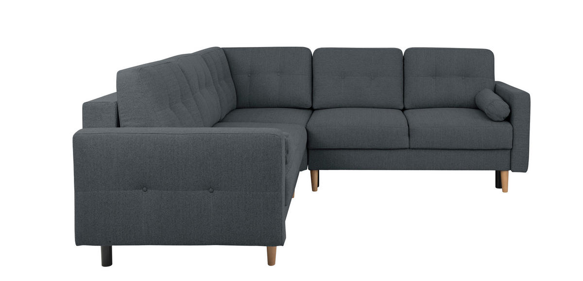 ECKSOFA in Dunkelblau  - Beige/Buchefarben, Design, Holz/Textil (242/242cm) - MID.YOU
