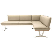 ECKBANK in Holz, Metall, Leder Beige  - Edelstahlfarben/Beige, Design, Leder/Holz (237/162cm) - Ambiente