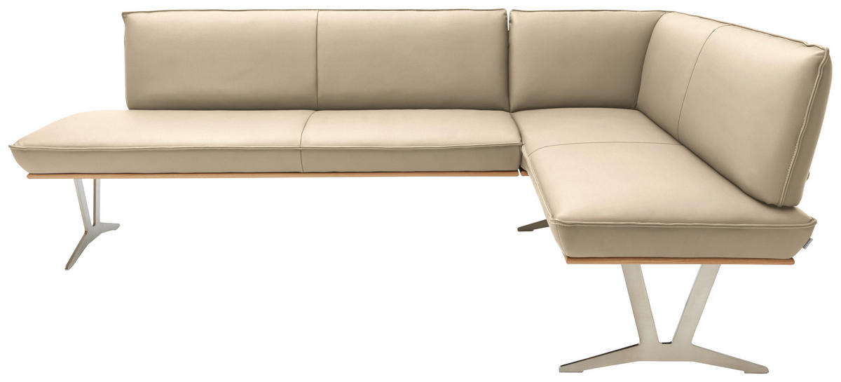 ECKBANK in Holz, Metall, Leder Beige  - Edelstahlfarben/Beige, Design, Leder/Holz (237/162cm) - Ambiente
