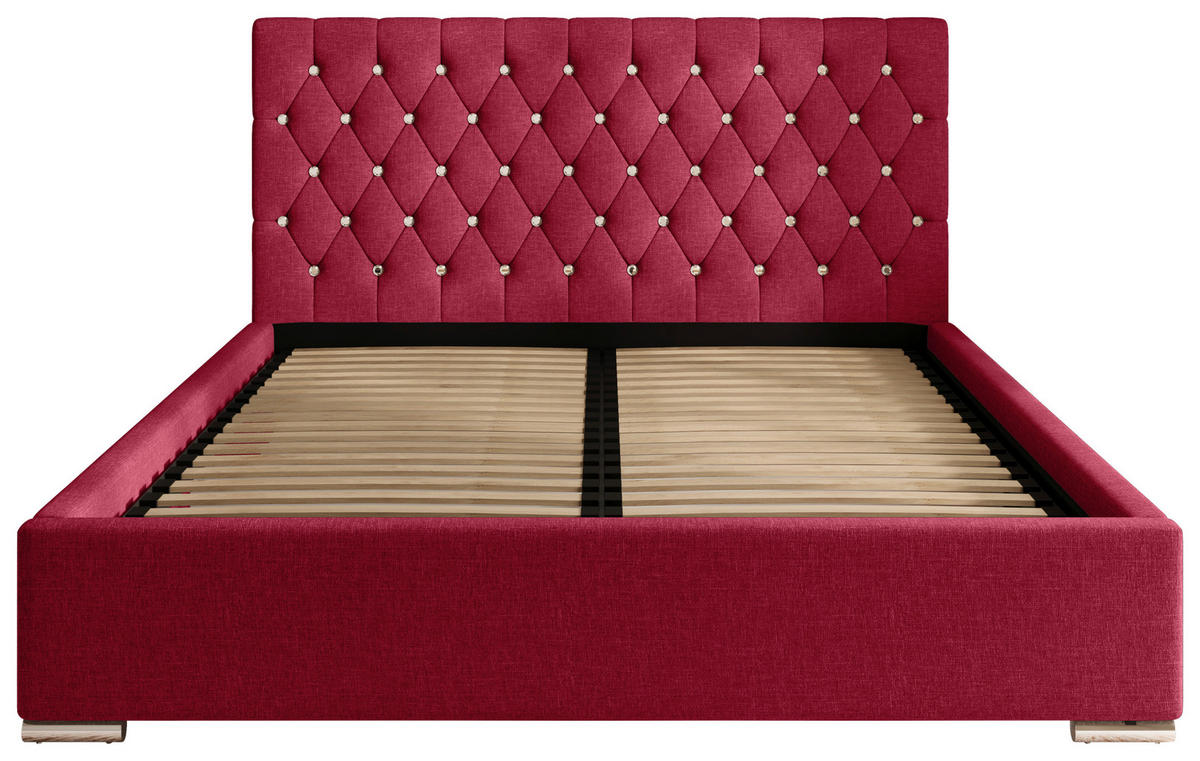 POLSTERBETT 180/200 cm,  in Dunkelrot, gepolstertes Kopfteil, Lattenrost, Bettkasten,  - Chromfarben/Schwarz, MODERN, Holz/Kunststoff (180/200cm) - Chameo