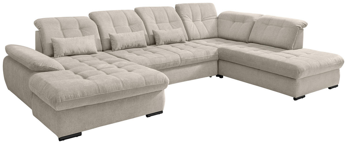 WOHNLANDSCHAFT in Chenille Beige  - Beige/Schwarz, Modern, Textil/Metall (184/387/252cm) - Livetastic