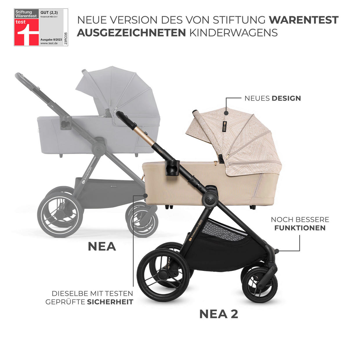 KINDERWAGENSET Nea 2 Bizuu  - Schwarz Hochglanz/Beigebraun, Basics, Kunststoff/Textil (81/60/112cm) - Kinderkraft