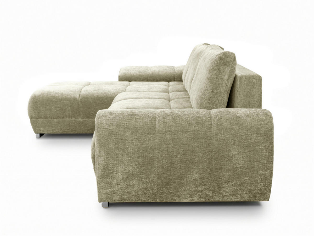 ECKSOFA  in Chenille Hellgrün  - Chromfarben/Schwarz, KONVENTIONELL, Kunststoff/Textil (183/290cm) - Xora