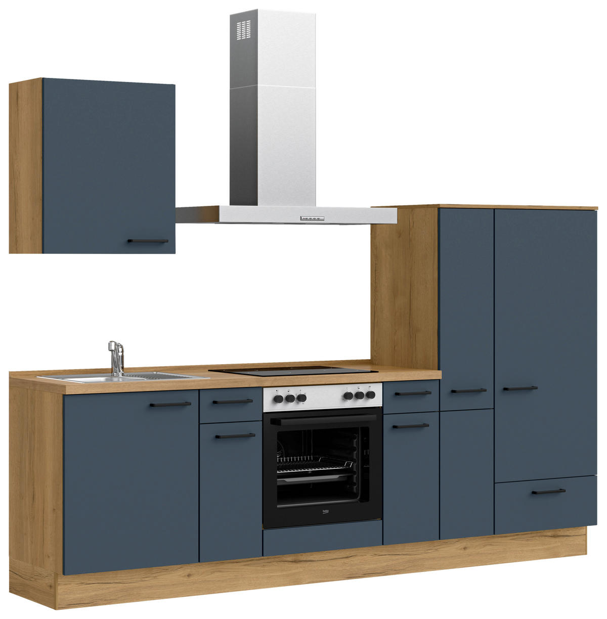 KÜCHENBLOCK Easytouch 270 cm  in Eichefarben, Dunkelblau  - Eichefarben/Schwarz, MODERN, Holzwerkstoff/Metall (270cm) - Nobilia