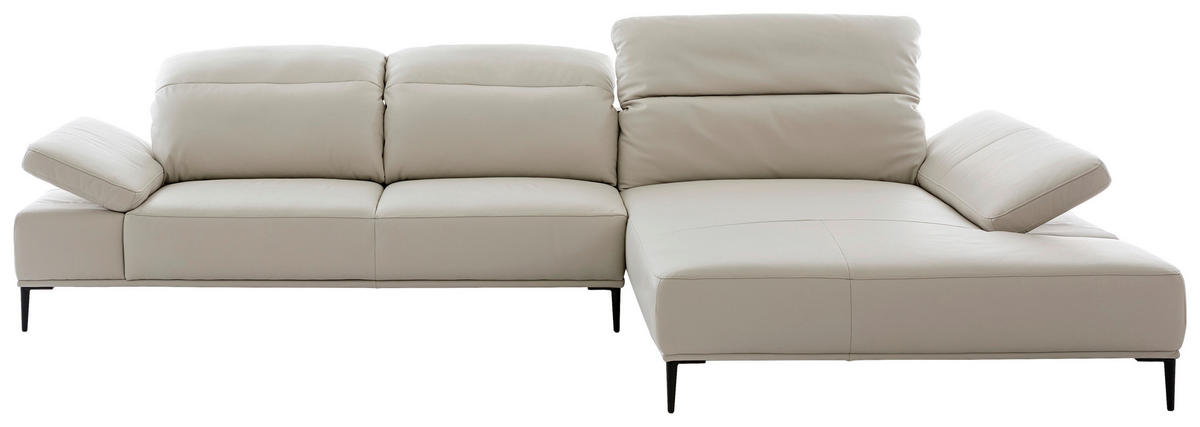 ECKSOFA Greige Echtleder Rücken echt  - Greige/Schwarz, MODERN, Leder/Metall (339/206cm) - Chilliano