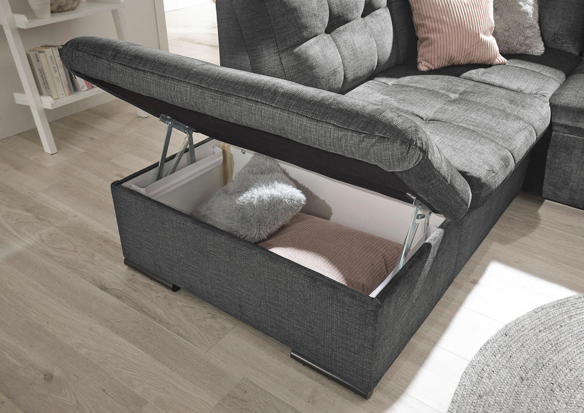 ECKSOFA in Mikrovelours Grau  - Schwarz/Grau, Konventionell, Kunststoff/Textil (217/283cm) - MID.YOU