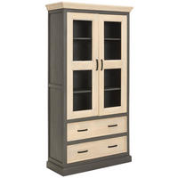 VITRINE in massiv Mangoholz Grau, Naturfarben  - Schwarz/Naturfarben, Natur, Glas/Holz (100/190/40cm) - Livetastic