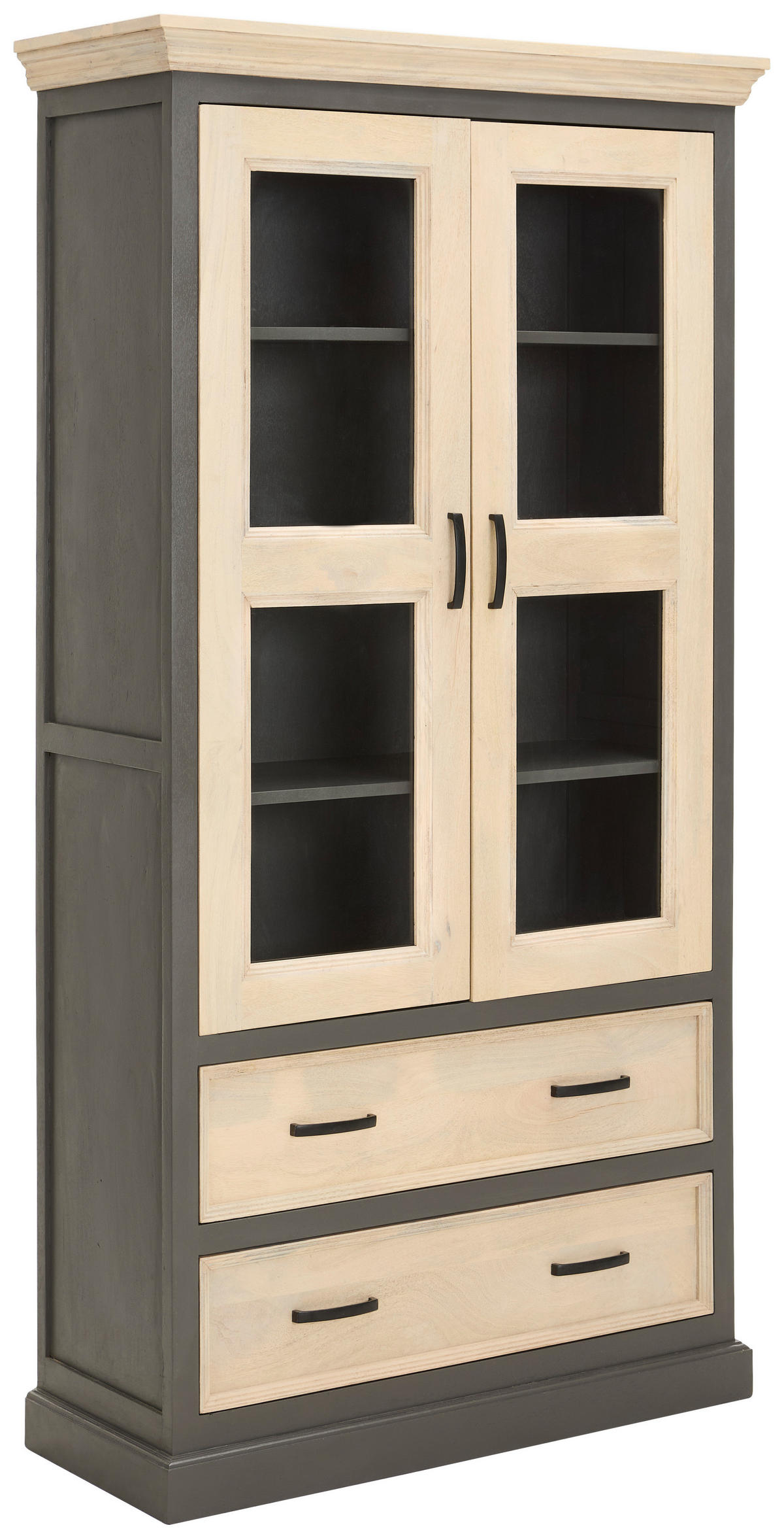 VITRINE in massiv Mangoholz Grau, Naturfarben  - Schwarz/Naturfarben, Natur, Glas/Holz (100/190/40cm) - Livetastic