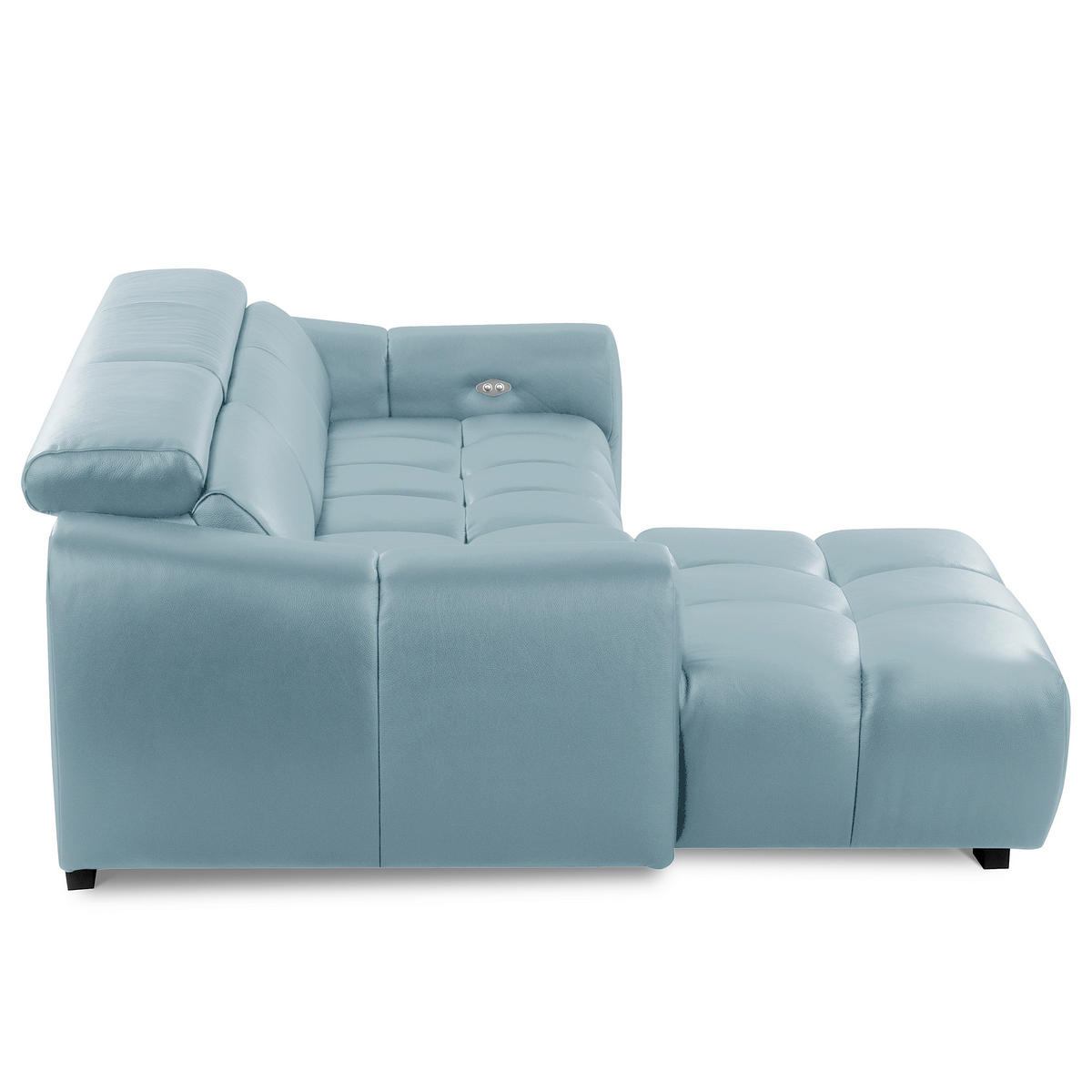ECKSOFA AVEIRO Hellblau Echtleder Bettkasten, Kopfteilverstellung, Sitzvorzug  - Schwarz/Hellblau, Design, Leder/Kunststoff (177/274cm) - Livetastic