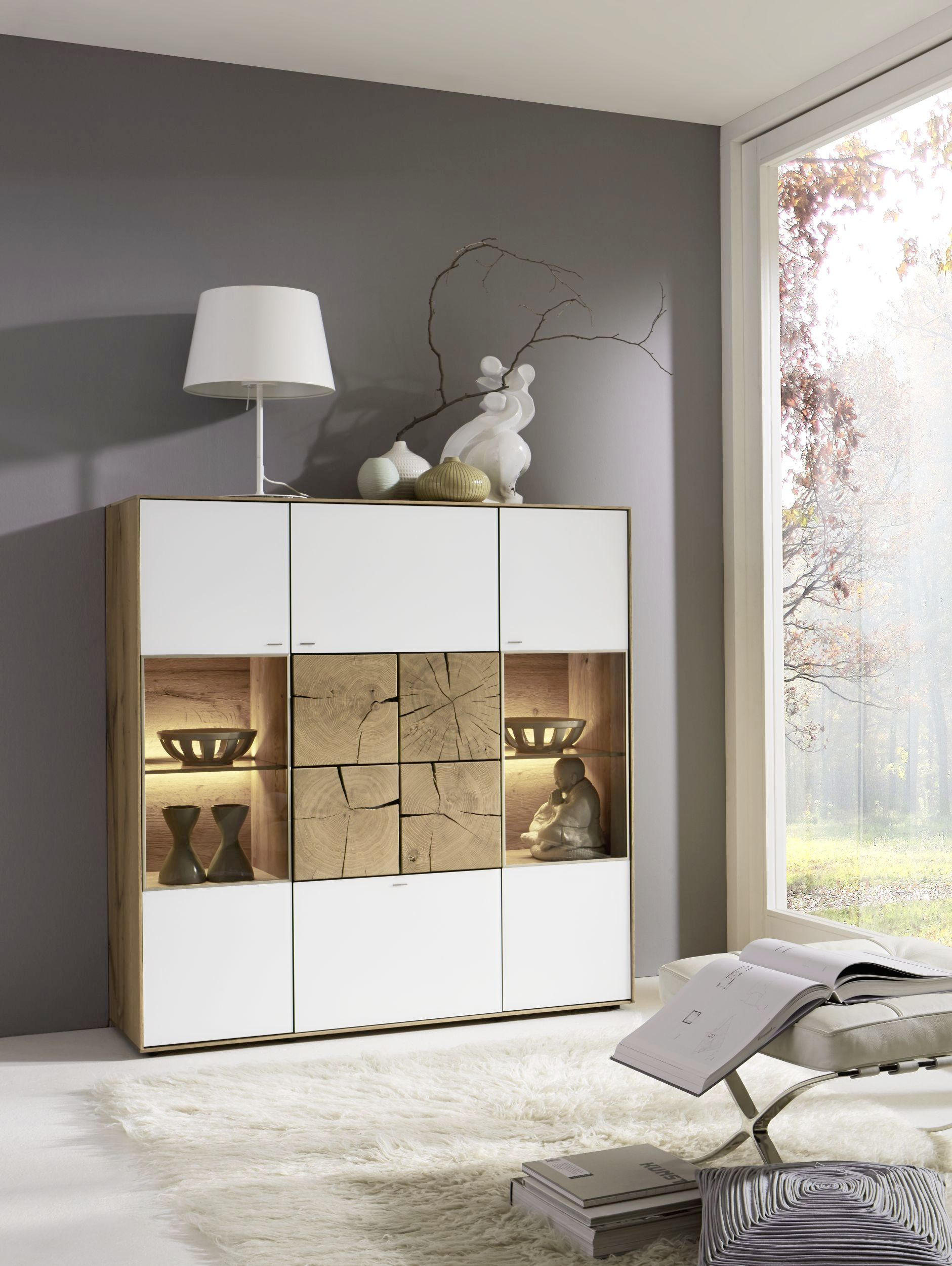 HIGHBOARD Lago  in 137/138/39 cm  - Eichefarben/Silberfarben, Design, Glas/Holz (137/138/39cm) - Valnatura