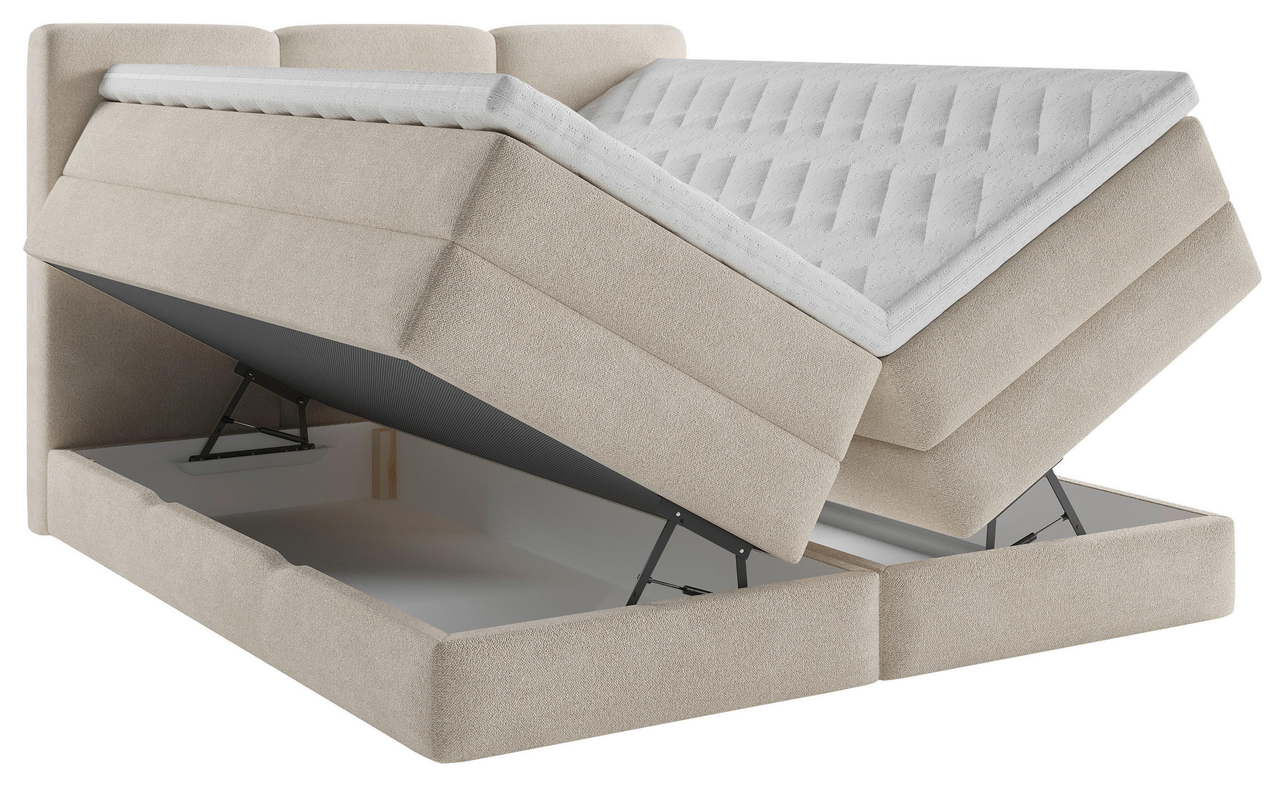 BOXSPRINGBETT 200/200 cm,  in Creme, Bettkasten, Topper, H2 + H3 = mittel + fest  - Creme/Schwarz, MODERN, Holz/Kunststoff (200/200cm) - MID.YOU