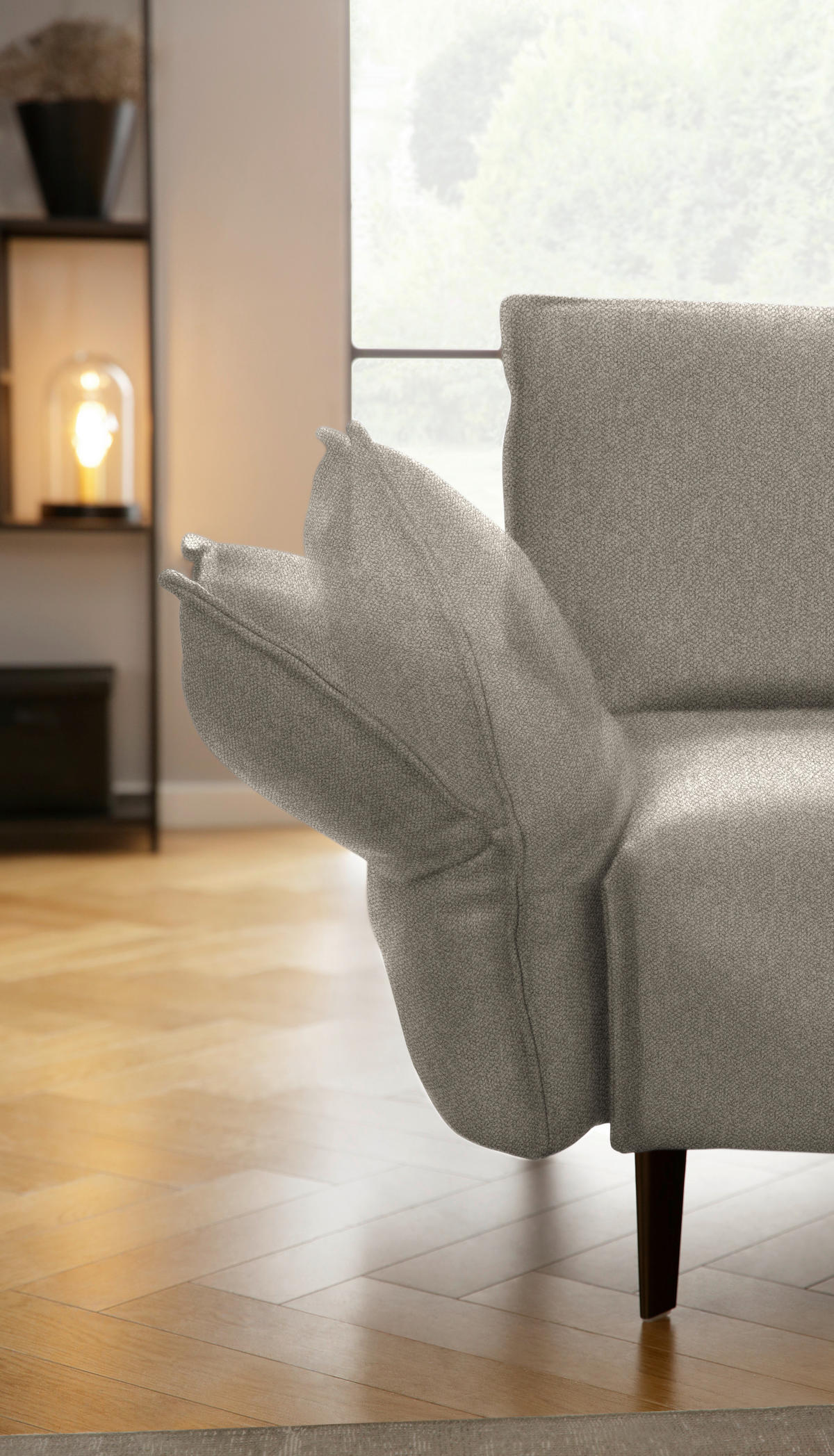 ECKSOFA Chenille, Flachgewebe Greige  - Greige/Schwarz, Modern, Textil/Metall (340/272cm) - W.Schillig