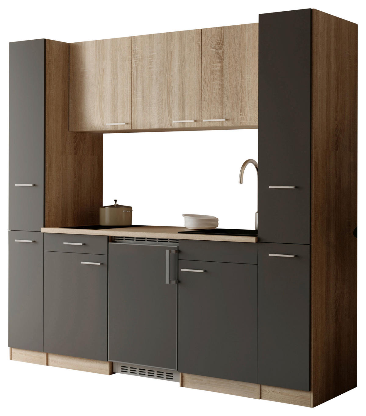 MODULKÖK 210 cm   i grå  - aluminiumfärg/grå, Design, trämaterial/plast (210cm) - Respekta