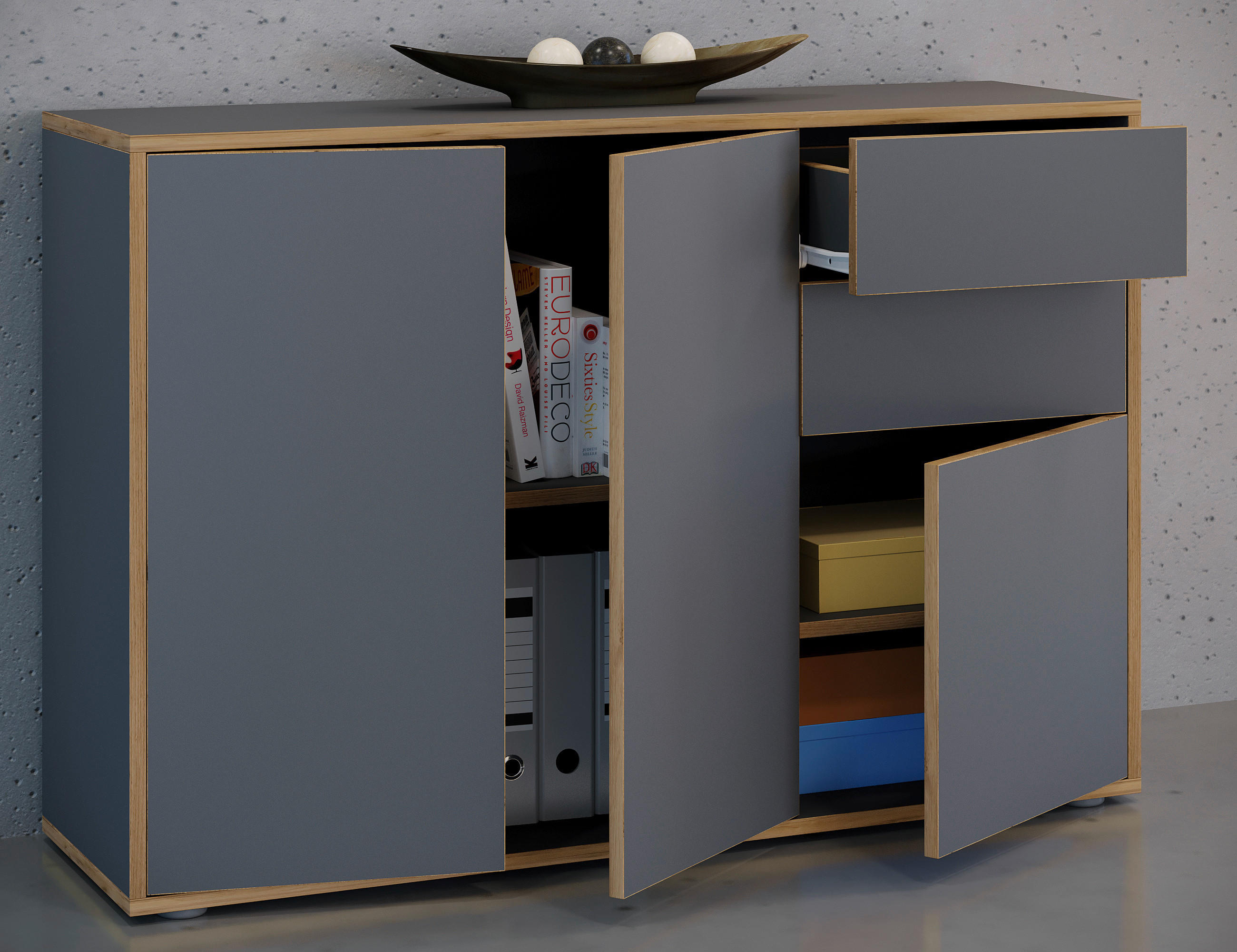 BYRÅ 110/74/33 cm  - honungsek/svart, Design, trämaterial/plast (110/74/33cm) - MID.YOU
