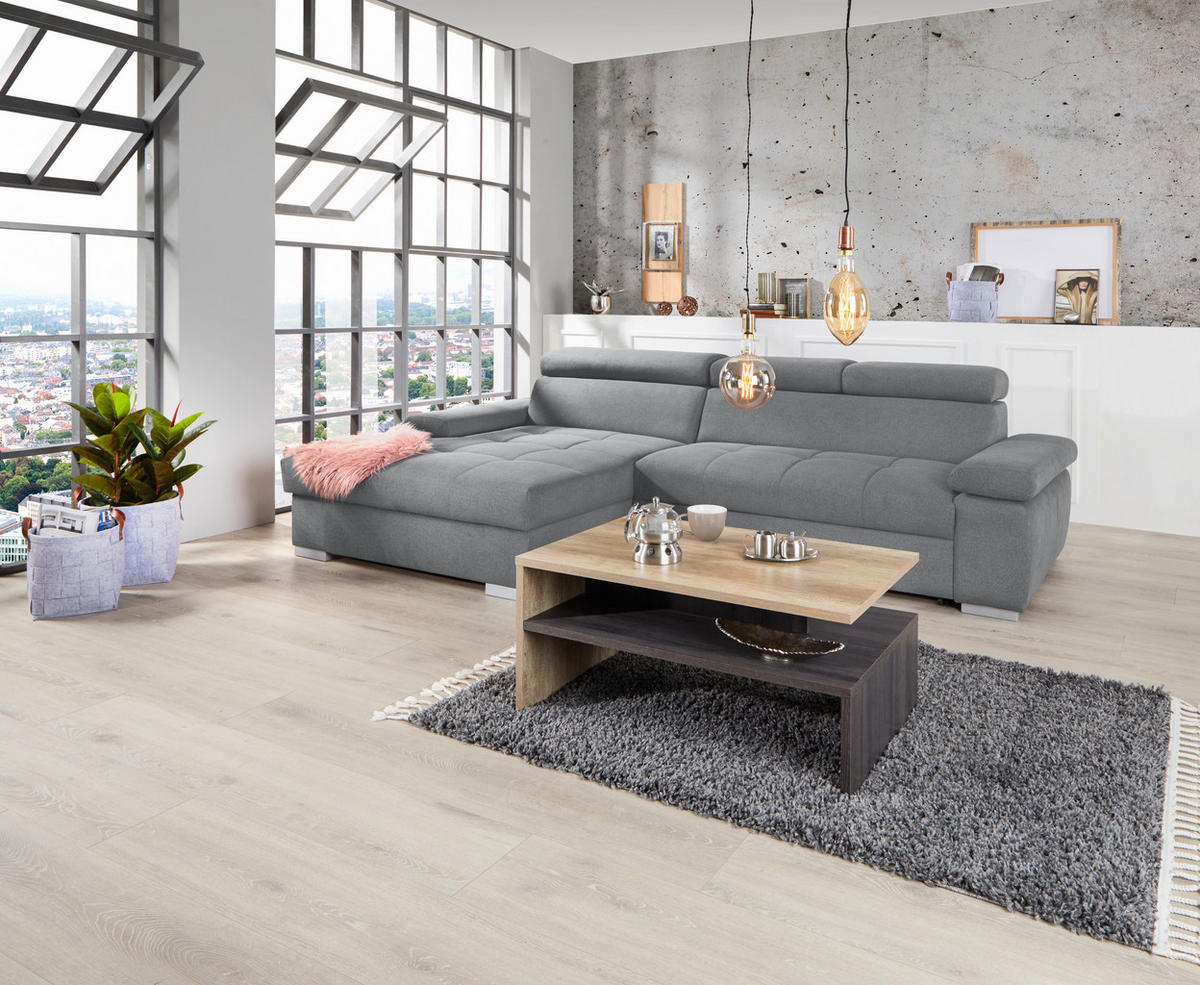 ECKSOFA in Velours Grau  - Silberfarben/Grau, Design, Holz/Textil (183/292cm) - Livetastic