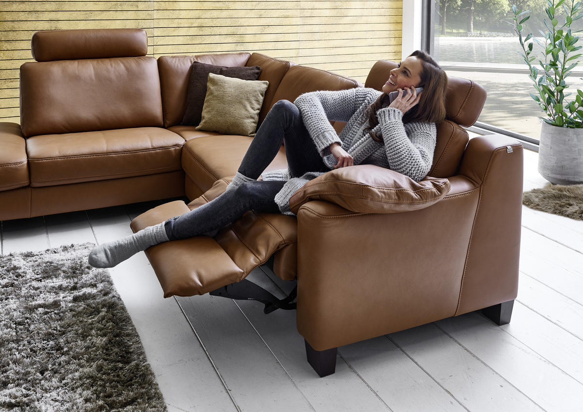 ECKSOFA in Echtleder Braun  235/259 cm  - Eichefarben/Braun, Design, Leder/Holz (235/259cm) - Valdera