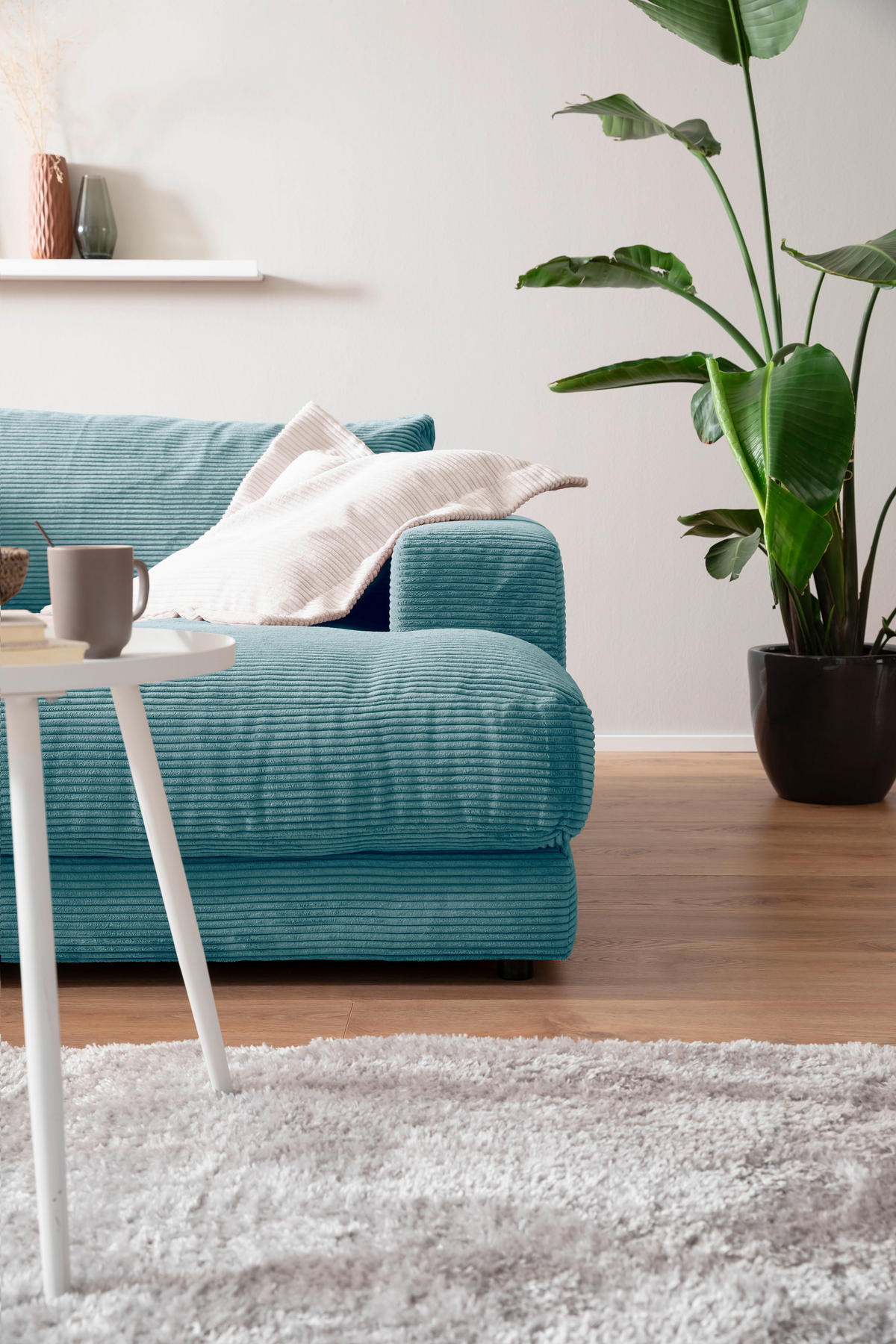 MEGASOFA Cord Petrol  - Petrol/Schwarz, Design, Kunststoff/Textil (290/86/170cm) - Pure Home Lifestyle