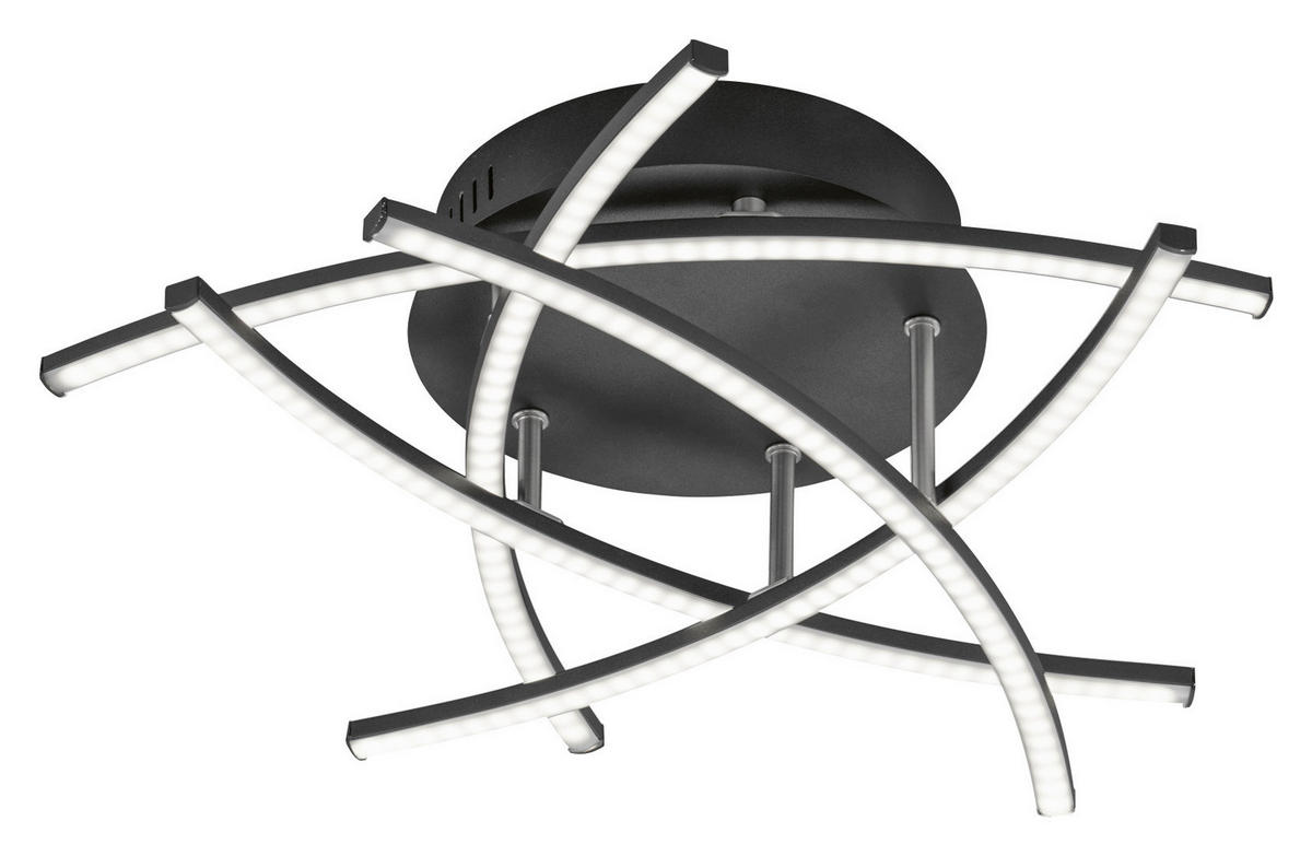 LED-DECKENLEUCHTE Cross TW 50 cm  - Schwarz/Nickelfarben, Design, Metall (50cm) - Fischer & Honsel
