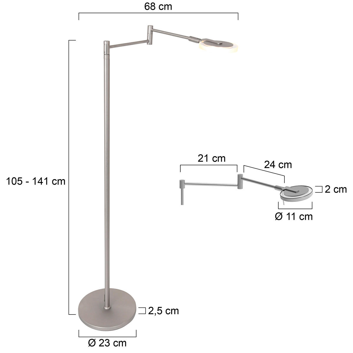 STEHLEUCHTE    - Edelstahlfarben, Design, Glas/Metall (23cm)