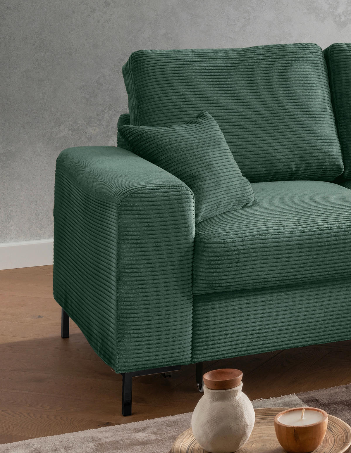 ECKSCHLAFSOFA in Cord Dunkelgrün  - Dunkelgrün/Schwarz, KONVENTIONELL, Textil/Metall (237/143cm) - Livetastic