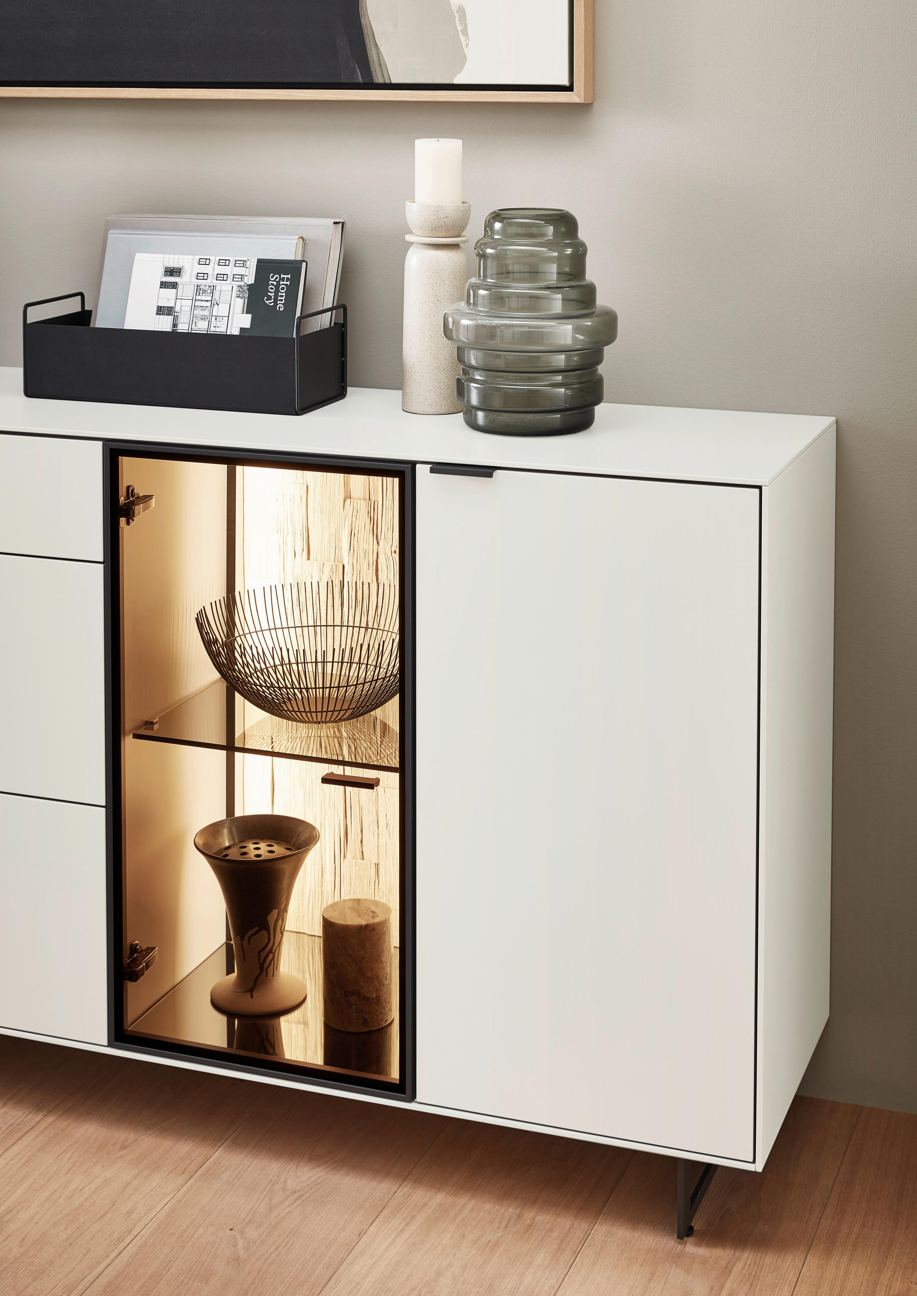 SIDEBOARD  in 181,9/87,9/45,2 cm  - Schwarz/Alufarben, Design, Glas/Holz (181,9/87,9/45,2cm) - Dieter Knoll