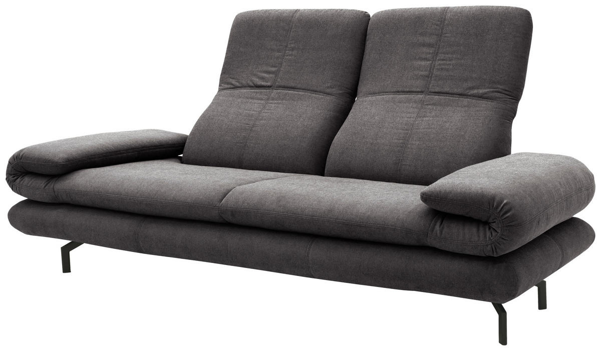 ZWEISITZER-SOFA mit Funktionen Webstoff Anthrazit  - Anthrazit/Schwarz, Design, Textil/Metall (204 (264)/83 (110)/98cm) - LOOKS by W.Joop
