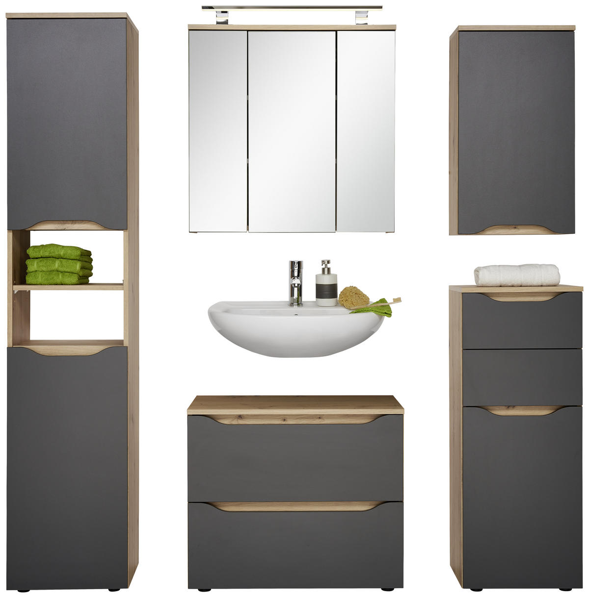 WASCHBECKENUNTERSCHRANK 70/60/40 cm  - Eichefarben/Anthrazit, MODERN, Holzwerkstoff/Kunststoff (70/60/40cm) - MID.YOU