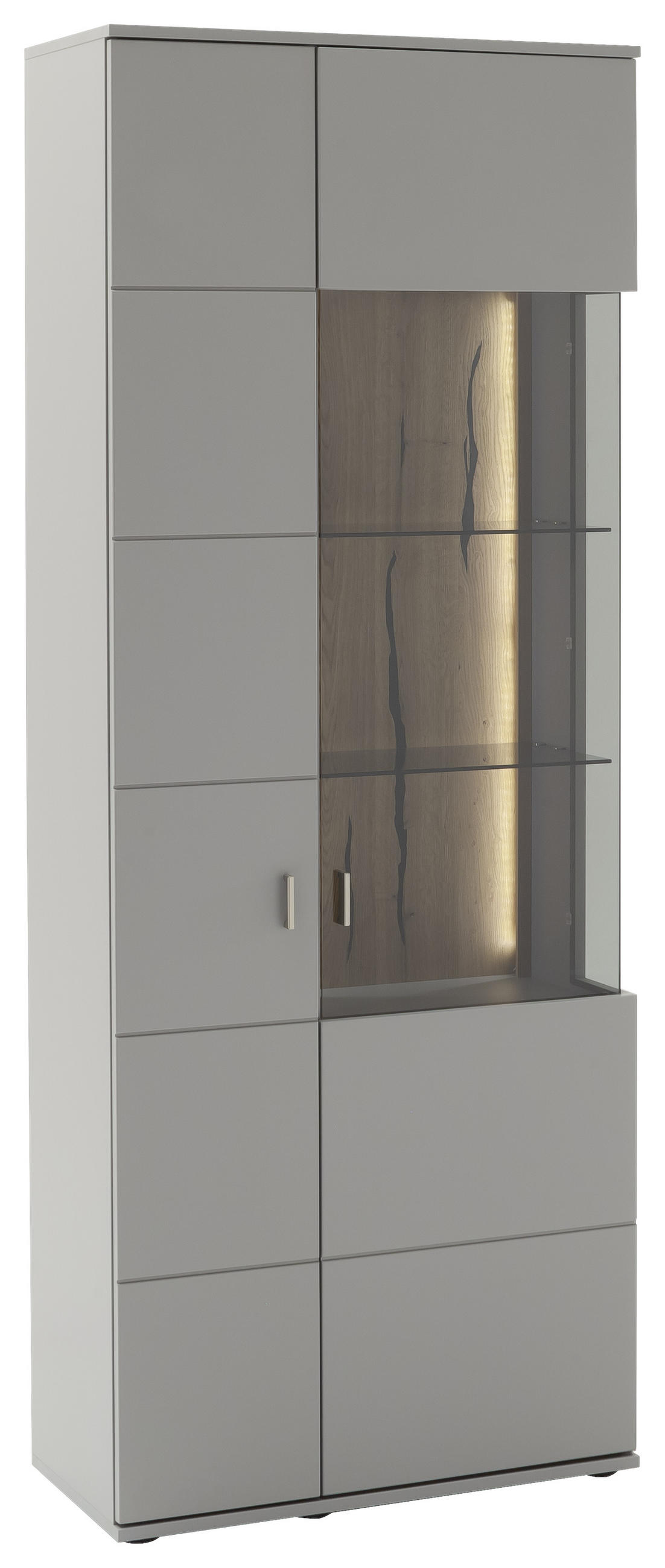VITRINE in furniert Grau, Eichefarben  - Eichefarben/Schwarz, Design, Glas/Holzwerkstoff (80/207/38cm) - MID.YOU