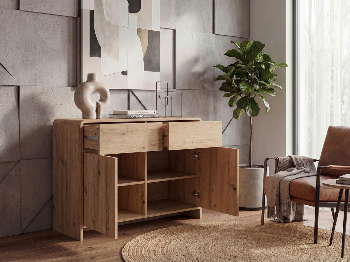 SIDEBOARD  88/76/40 cm 2 låda(or)  - ekfärgad, Design, trämaterial (88/76/40cm) - Livetastic